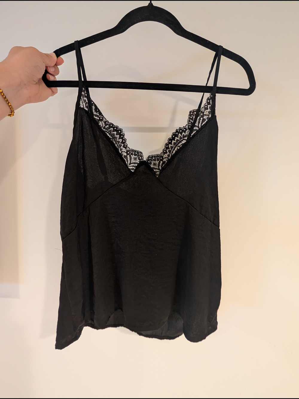 Black Lace Trim Satin Camisole
